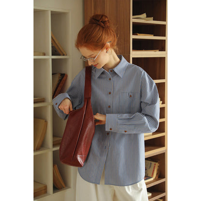 Contrast Button Striped Cotton Shirt