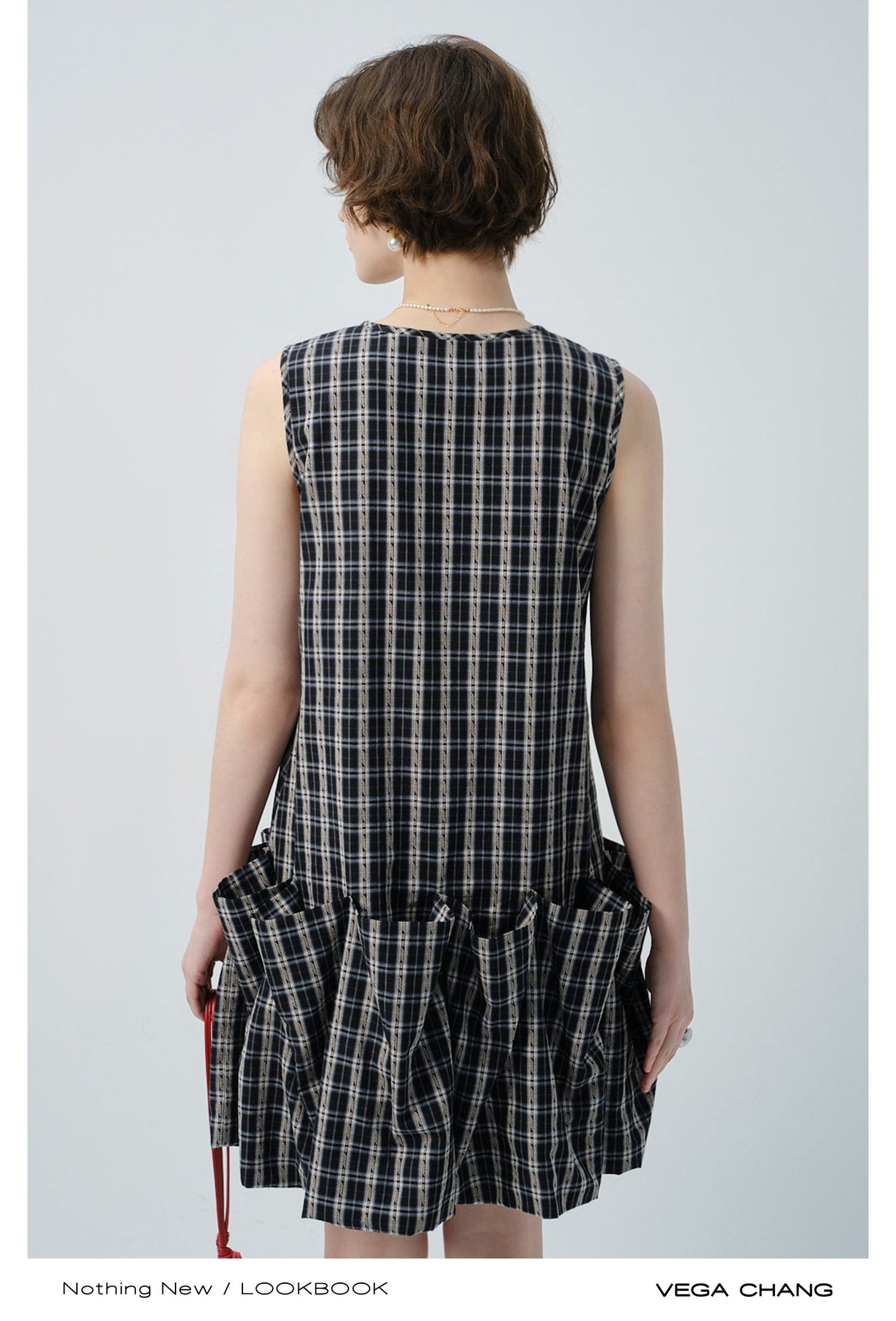 Sleeveless Plaid Ruffled Dress With Voluminous Silhouette