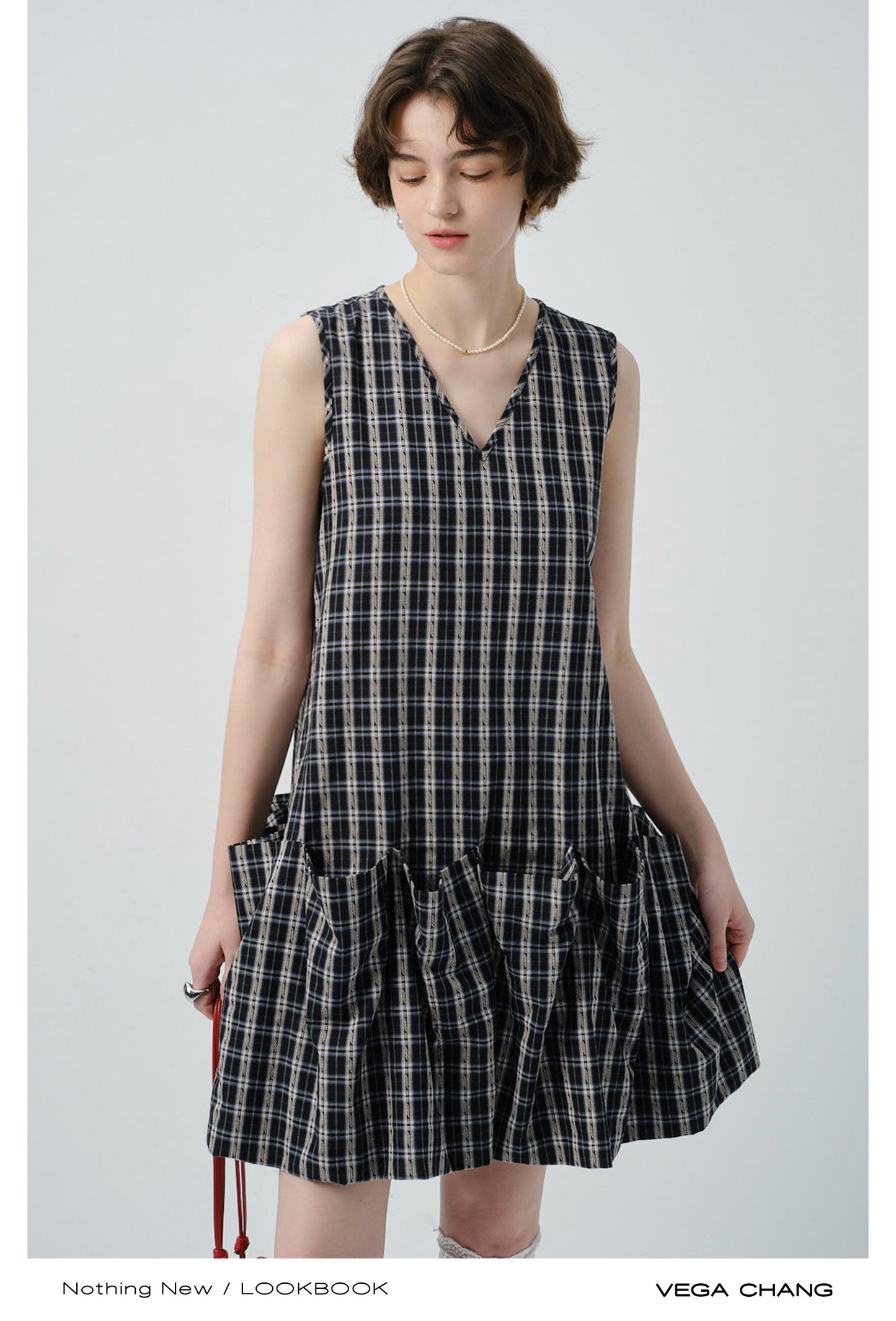 Sleeveless Plaid Ruffled Dress With Voluminous Silhouette