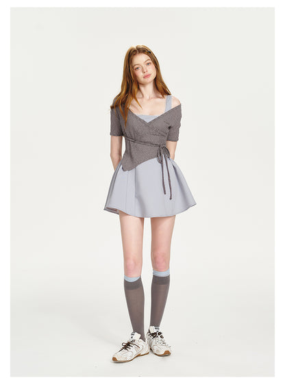 Sleeveless Fit-And-Flare Dress & Short-Sleeve Wrap Top