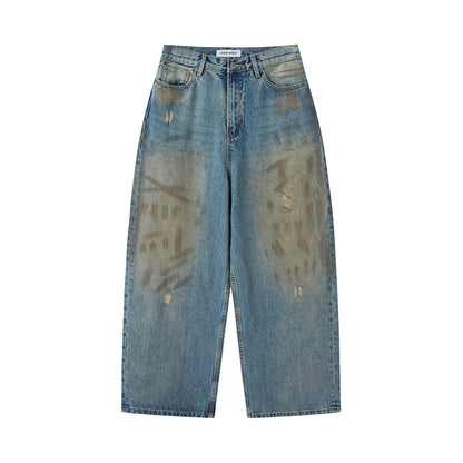 Vintage-Inspired Distressed Wide-Leg Jeans