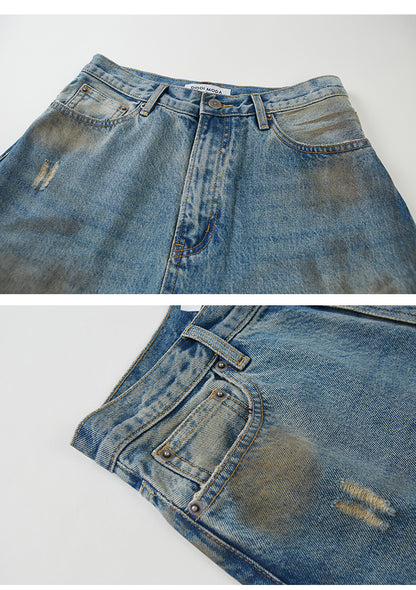 Vintage-Inspired Distressed Wide-Leg Jeans