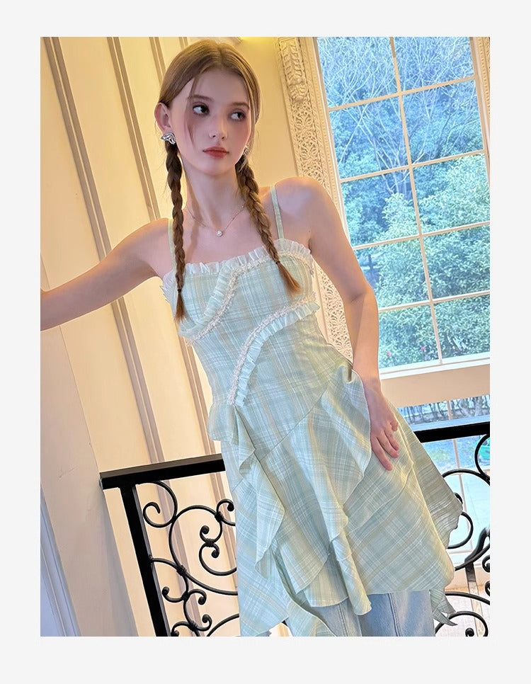 Plaid Ruffled Cami Dress In Two Lengths