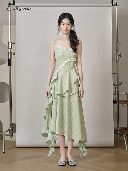 Plaid Ruffled Cami Dress In Two Lengths