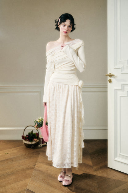 Asymmetric One-Shoulder Fitted Top And Lace Skirt
