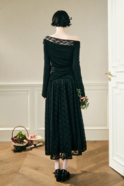 Asymmetric One-Shoulder Fitted Top And Lace Skirt