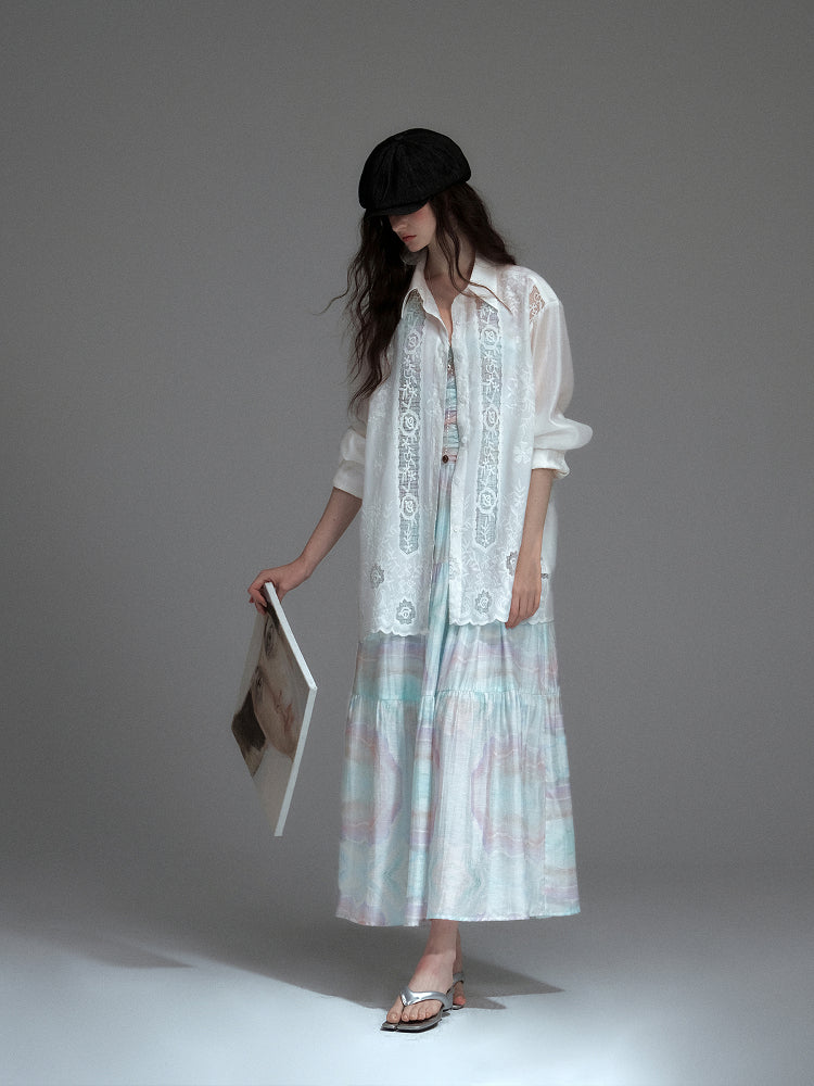 Printed Ruched Dress With Spaghetti Halter Strap