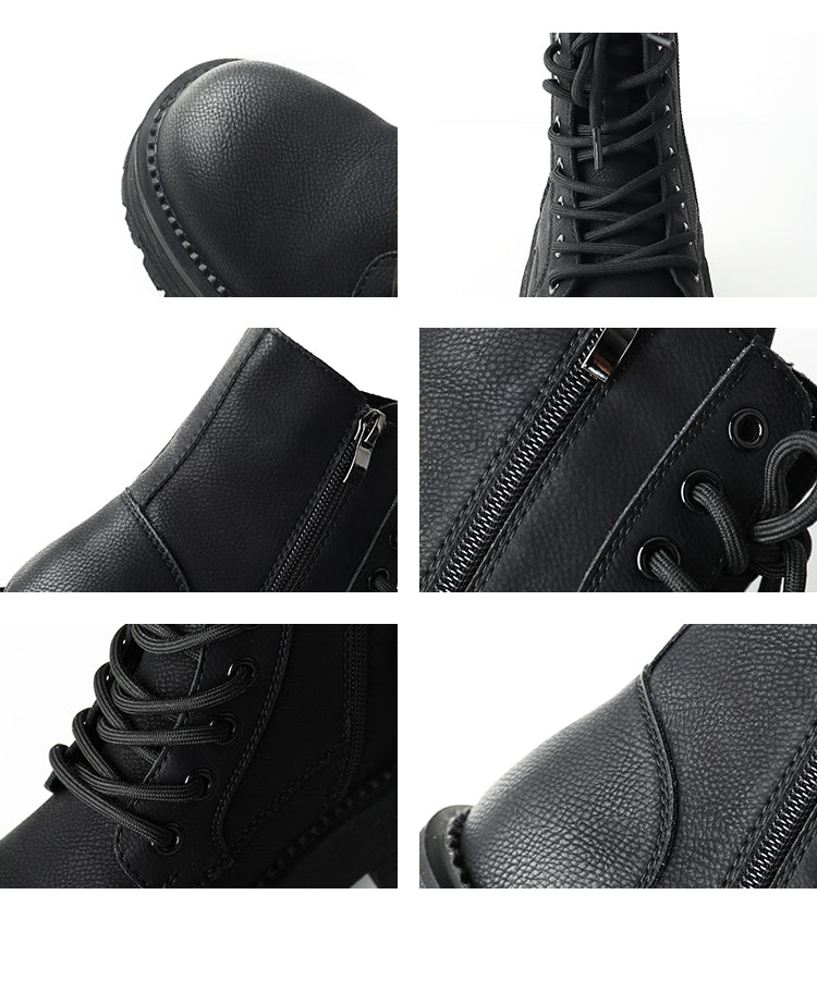 Genuine Leather Lace-Up Ankle Boots With Side Zip