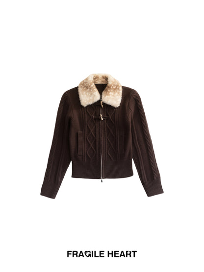 Zip-Up Knit With Fawn Fur Collar