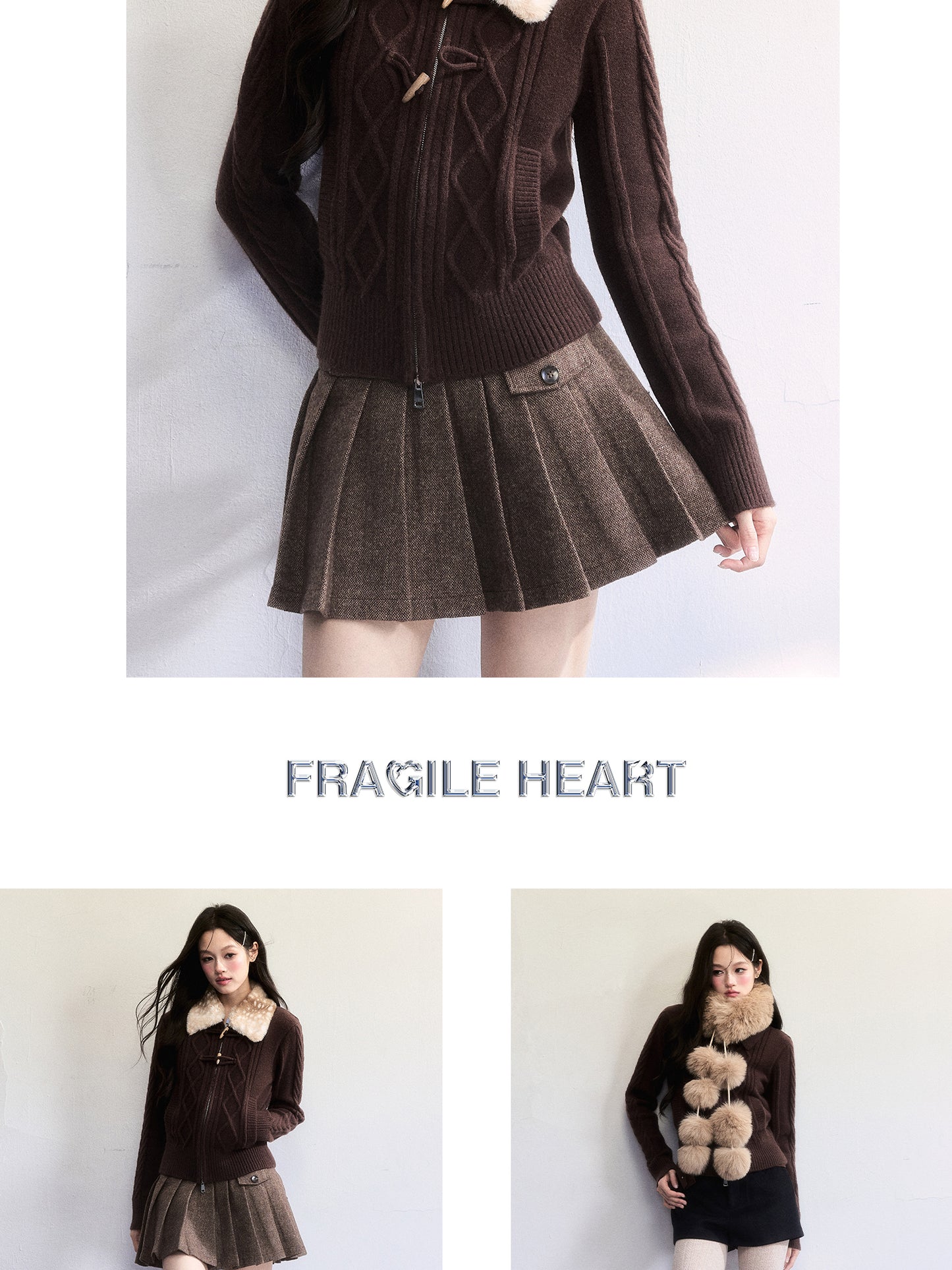 Zip-Up Knit With Fawn Fur Collar