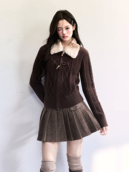 Zip-Up Knit With Fawn Fur Collar