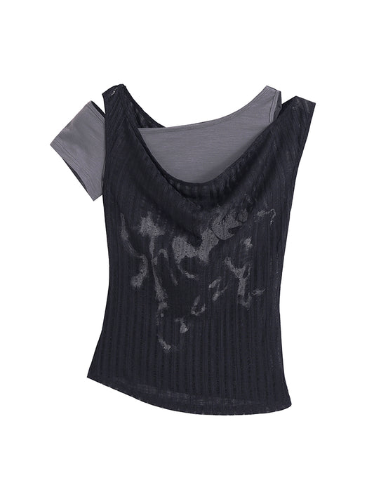 Punk Graphic Faux Layered Top