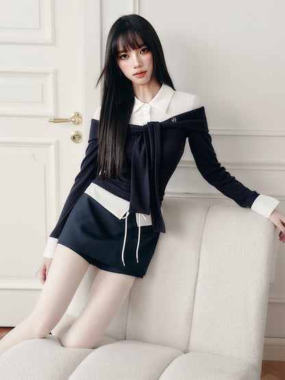 Faux-Layered Off-Shoulder Knit Top & Skirt