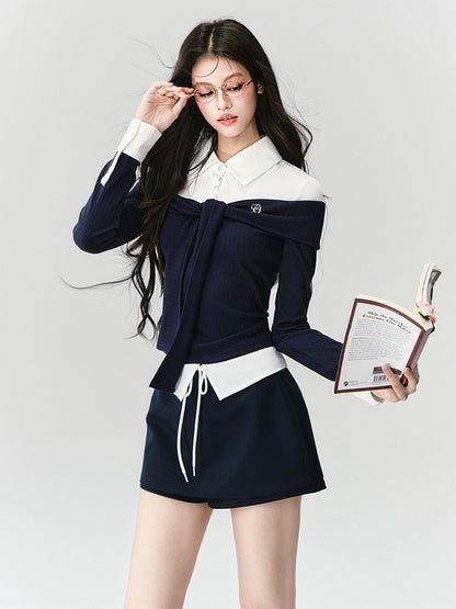 Faux-Layered Off-Shoulder Knit Top & Skirt