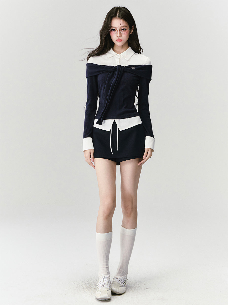 Faux-Layered Off-Shoulder Knit Top & Skirt