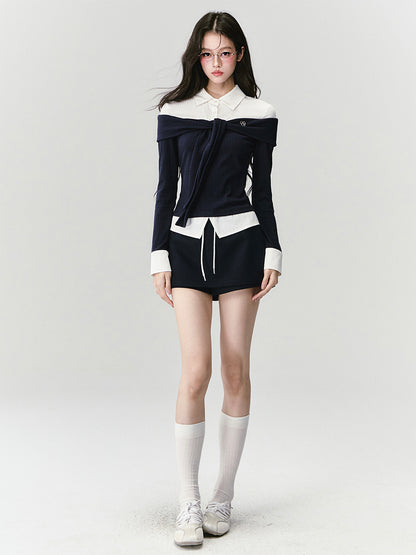 Faux-Layered Off-Shoulder Knit Top & Skirt