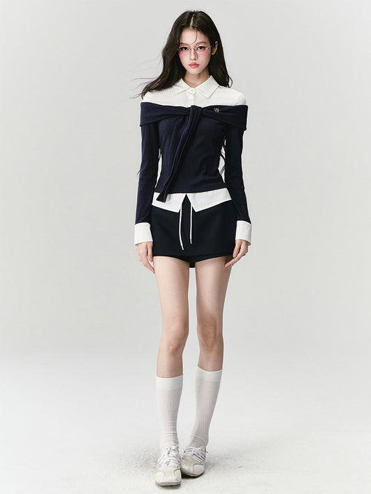 Faux-Layered Off-Shoulder Knit Top & Skirt