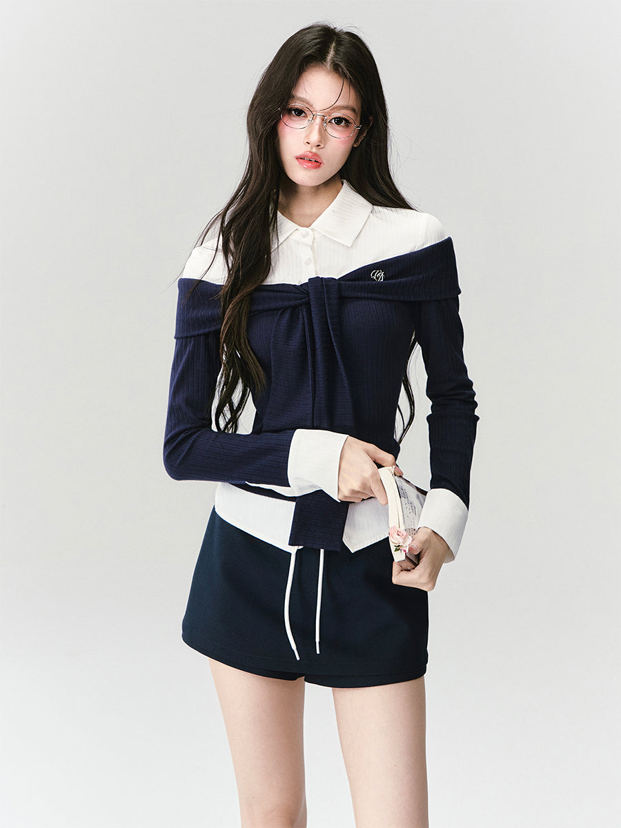 Faux-Layered Off-Shoulder Knit Top & Skirt