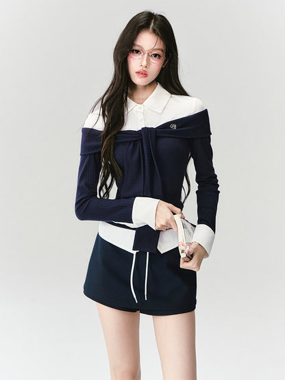 Faux-Layered Off-Shoulder Knit Top & Skirt