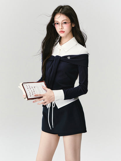 Faux-Layered Off-Shoulder Knit Top & Skirt