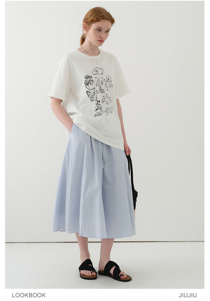 Cotton T-Shirt With Illustration Print
