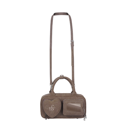 Faux Leather Heart Pocket Mini Crossbody Bag