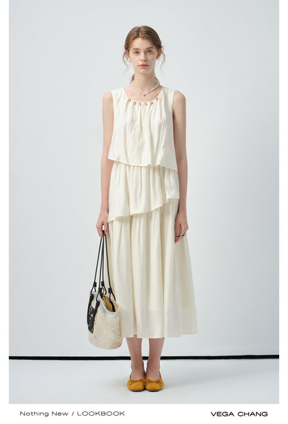 Sleeveless Tiered Dress With Beaded Neckline