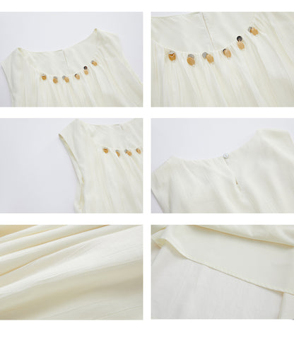 Sleeveless Tiered Dress With Beaded Neckline