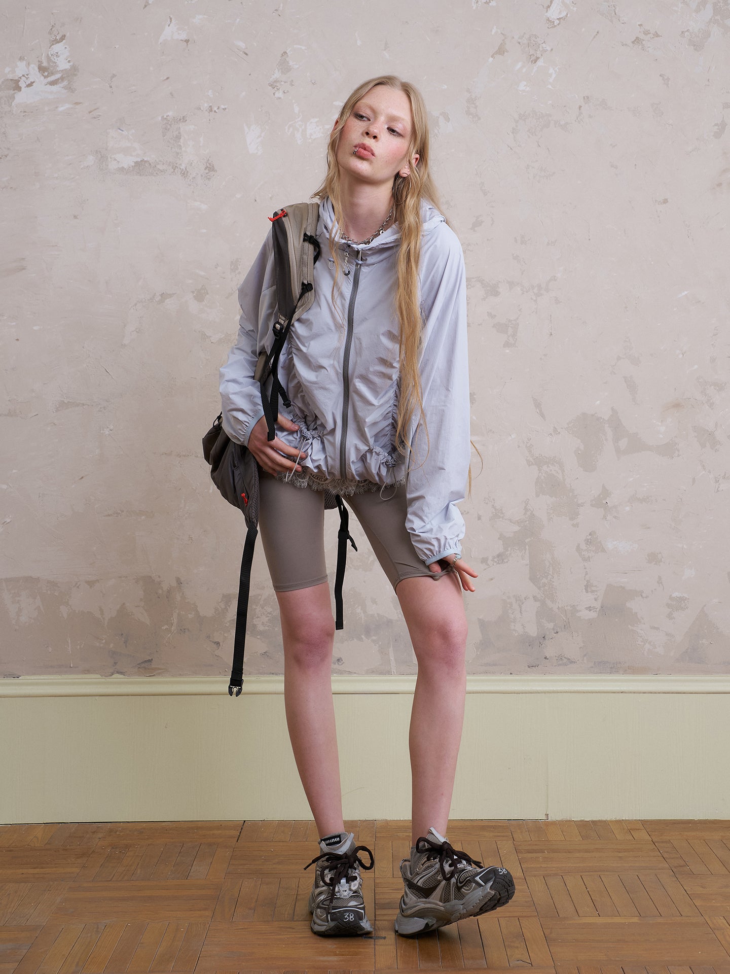 Lightweight Ruched Hooded Outerwear With Bow Print