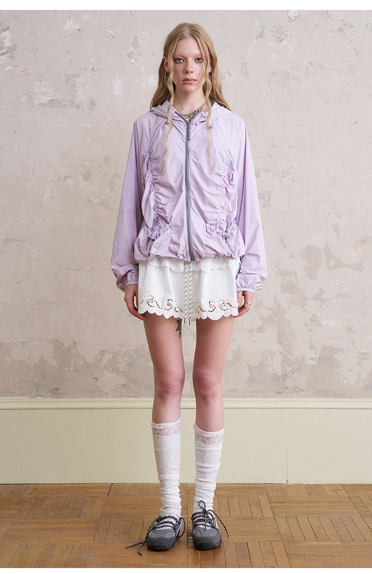 Lightweight Ruched Hooded Outerwear With Bow Print
