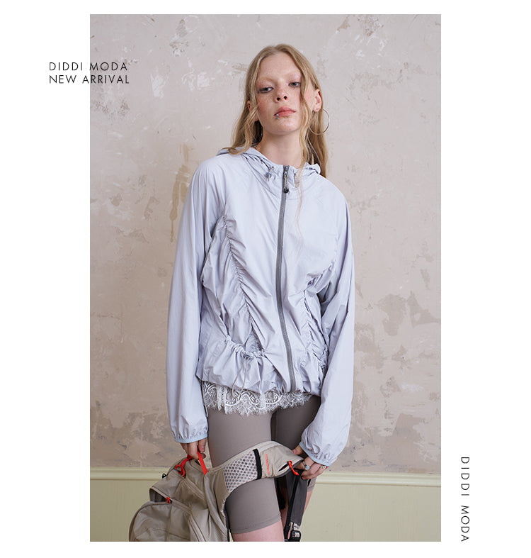 Lightweight Ruched Hooded Outerwear With Bow Print