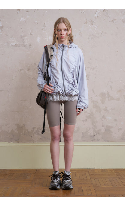 Lightweight Ruched Hooded Outerwear With Bow Print