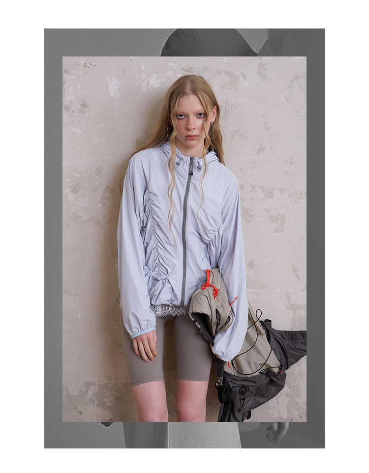 Lightweight Ruched Hooded Outerwear With Bow Print