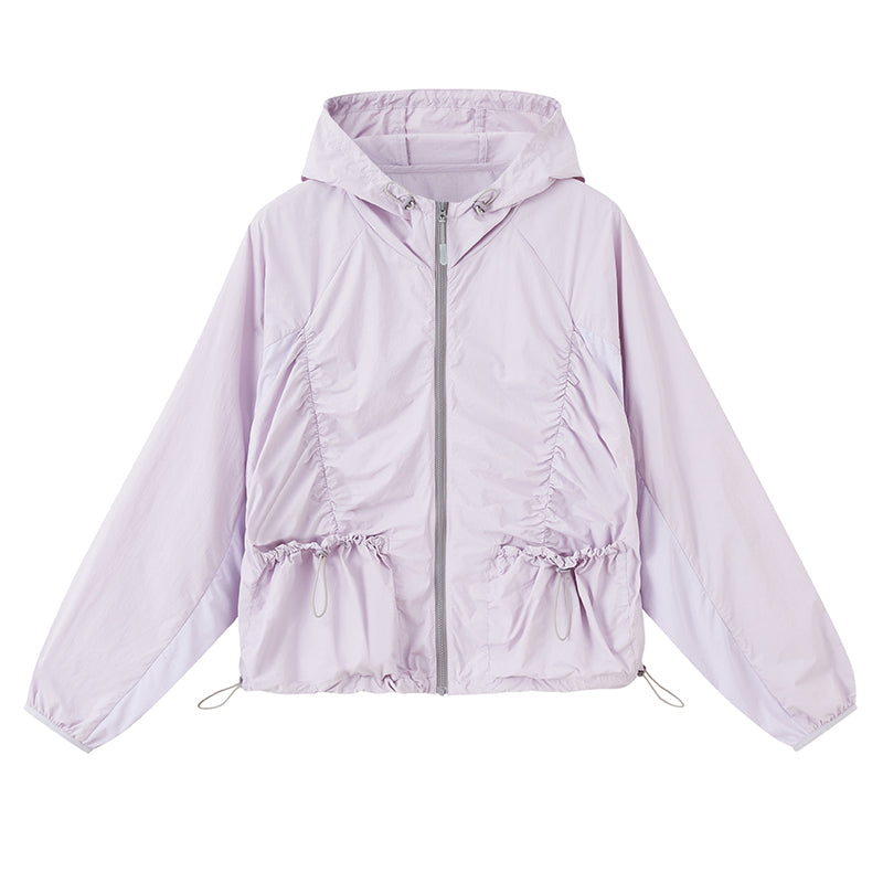 Lightweight Ruched Hooded Outerwear With Bow Print
