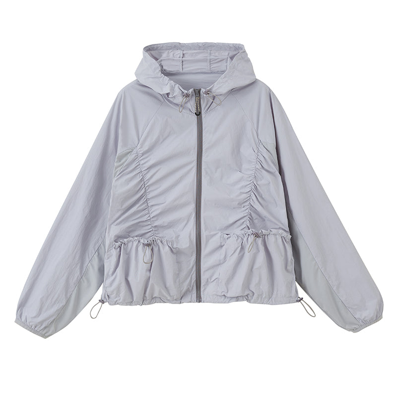 Lightweight Ruched Hooded Outerwear With Bow Print