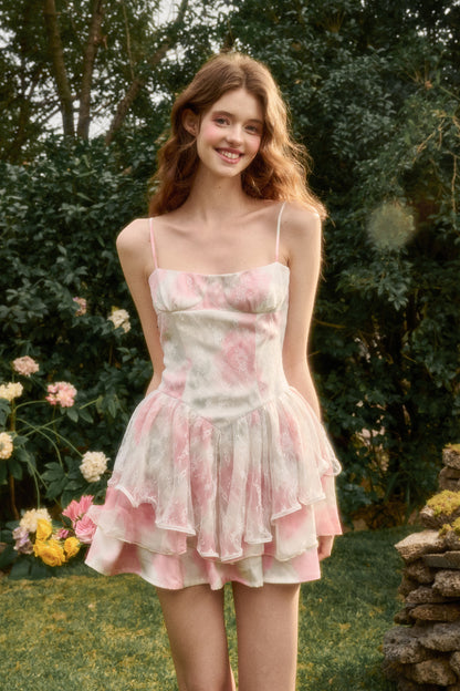 Lace-Layered Gradient Satin Dress With Straps