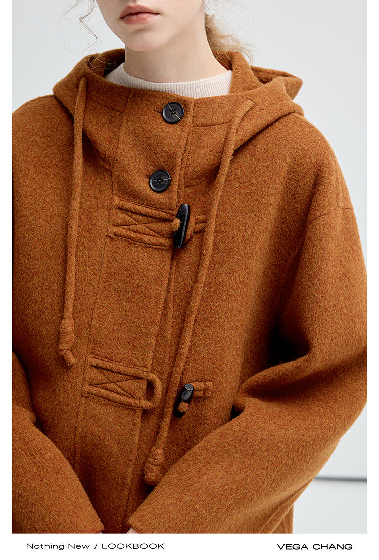 Wool-Silk Blend Hooded Double-Faced Coat