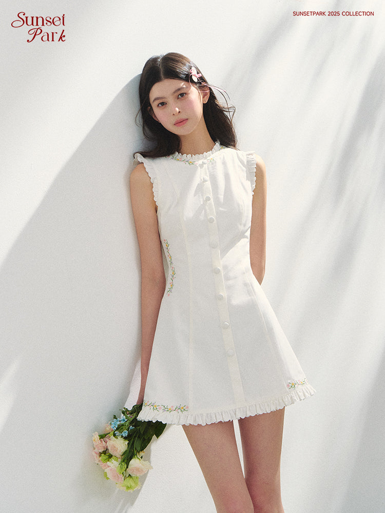 Sleeveless Floral A-Line Dress With Ruffles