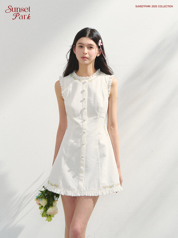 Sleeveless Floral A-Line Dress With Ruffles