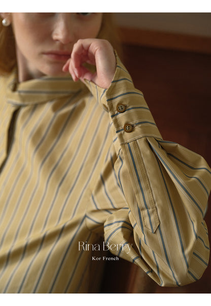 Roll Neck Striped Shirt With Hidden Buttons