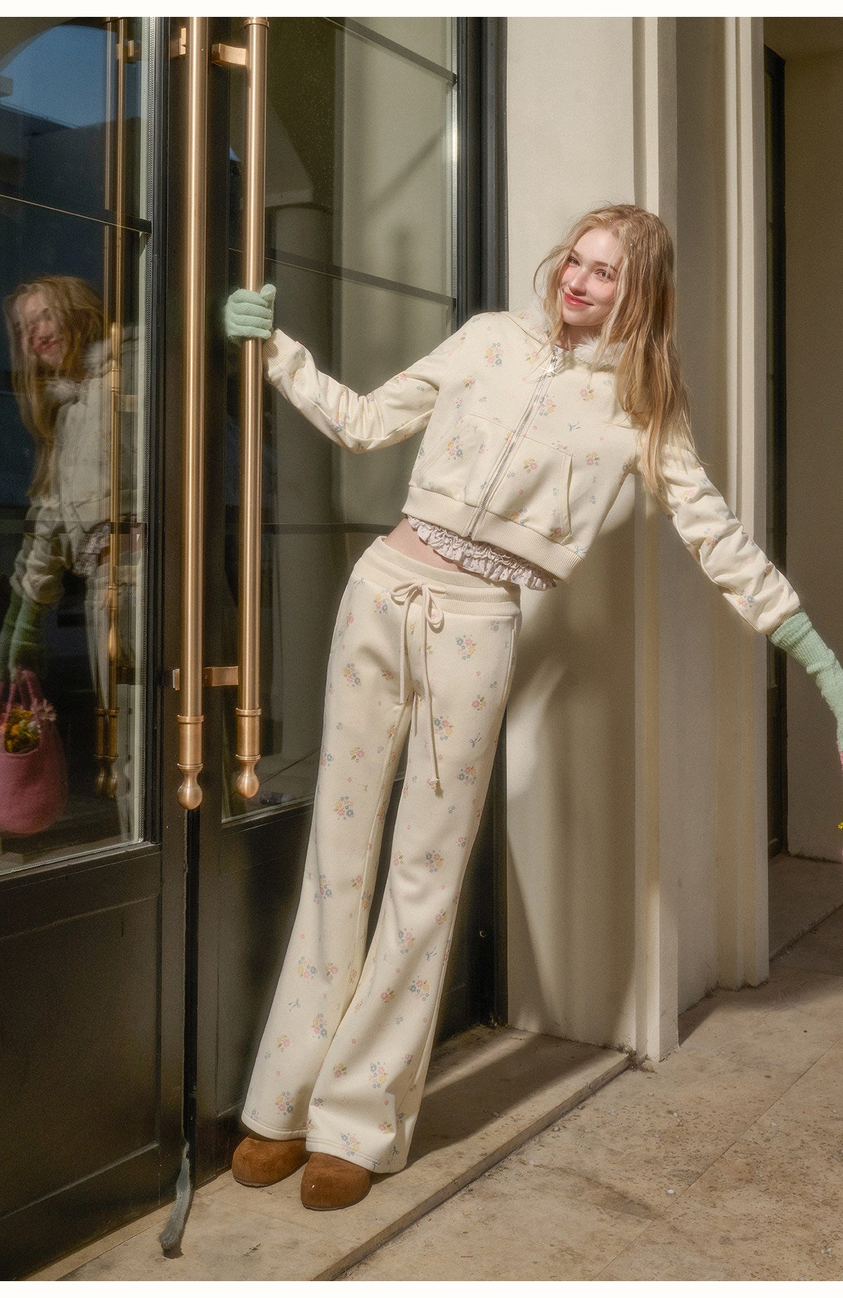 Floral Zip-Up Hoodie with Two Fit Options & Pants