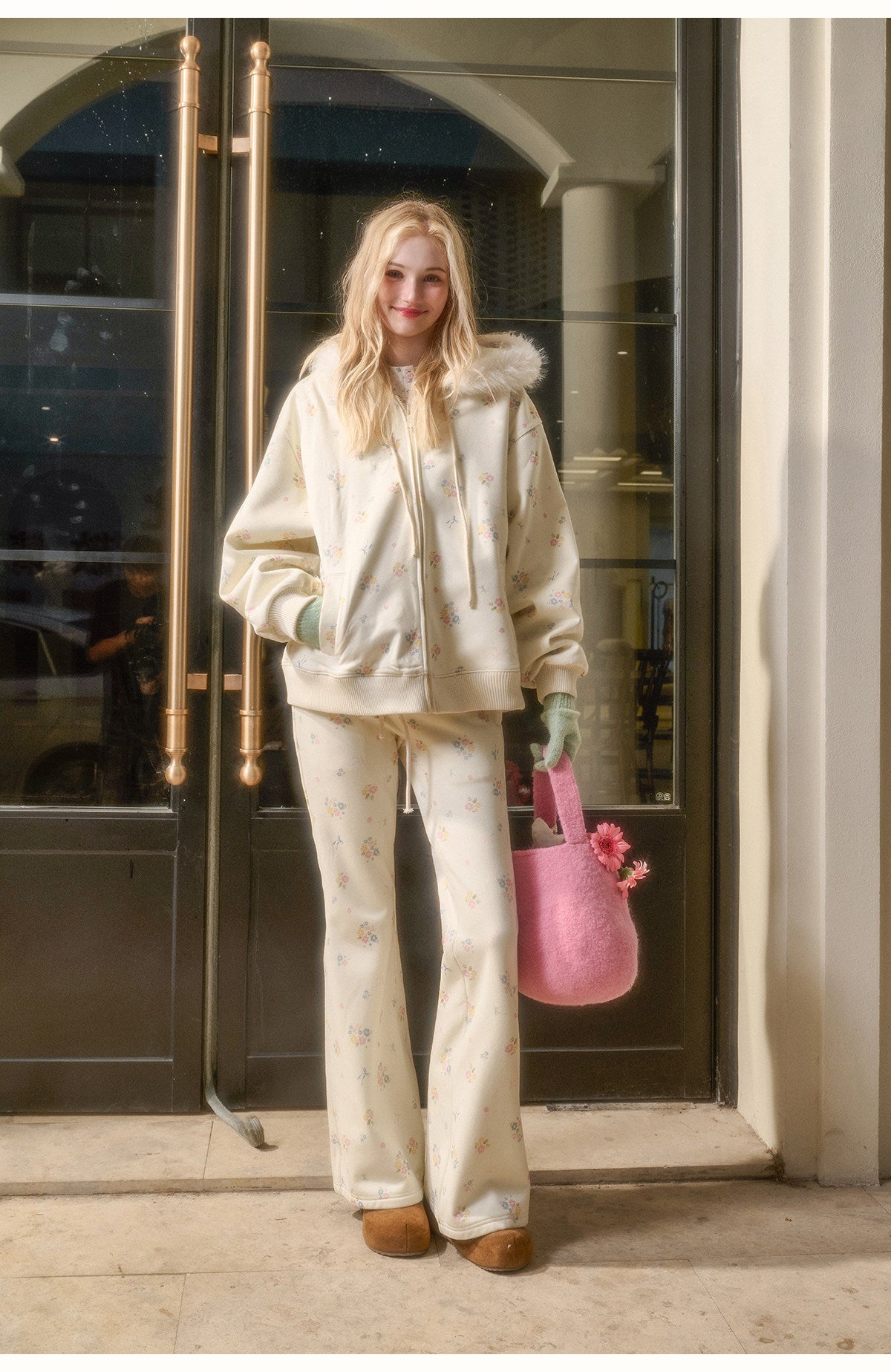 Floral Zip-Up Hoodie with Two Fit Options & Pants