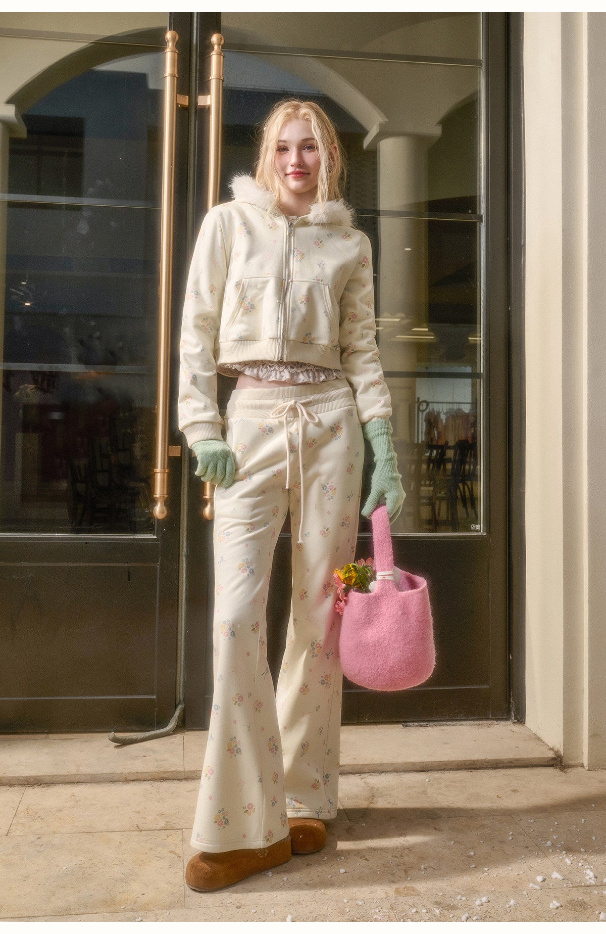 Floral Zip-Up Hoodie with Two Fit Options & Pants