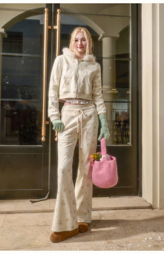 Floral Zip-Up Hoodie with Two Fit Options & Pants