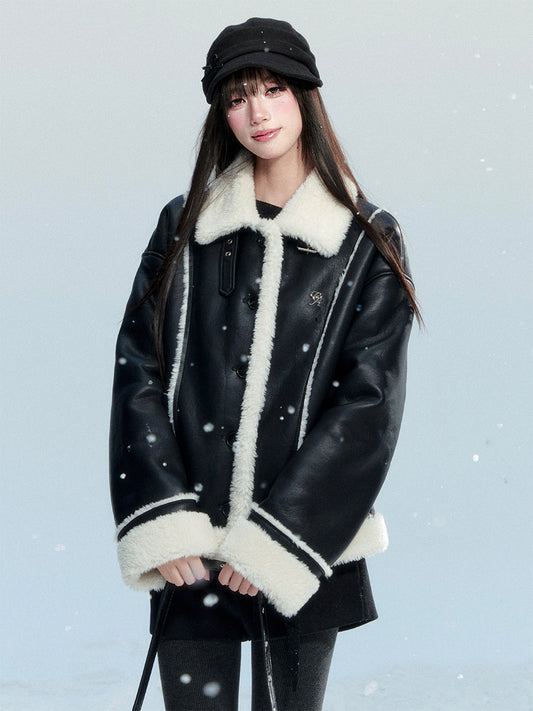 Soft Faux Leather Jacket With Faux Fur Details