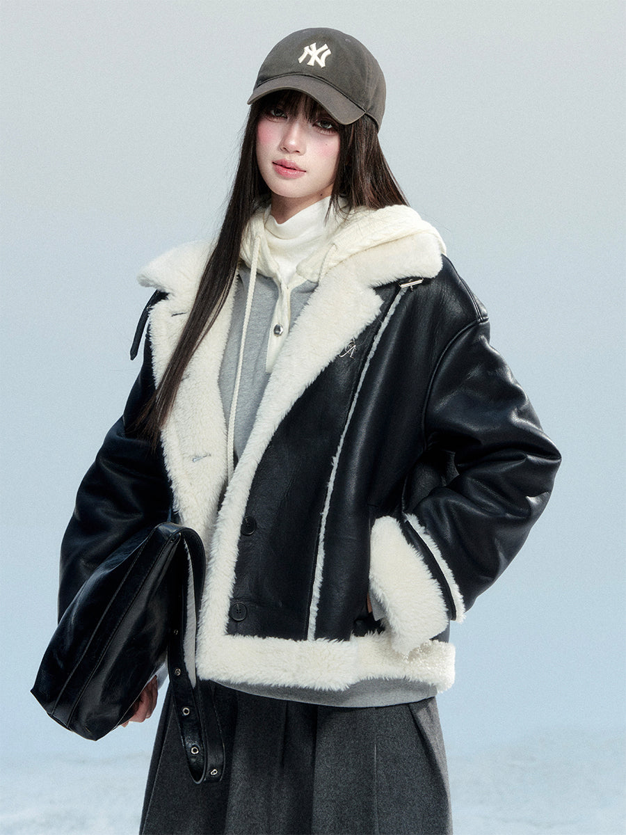Soft Faux Leather Jacket With Faux Fur Details