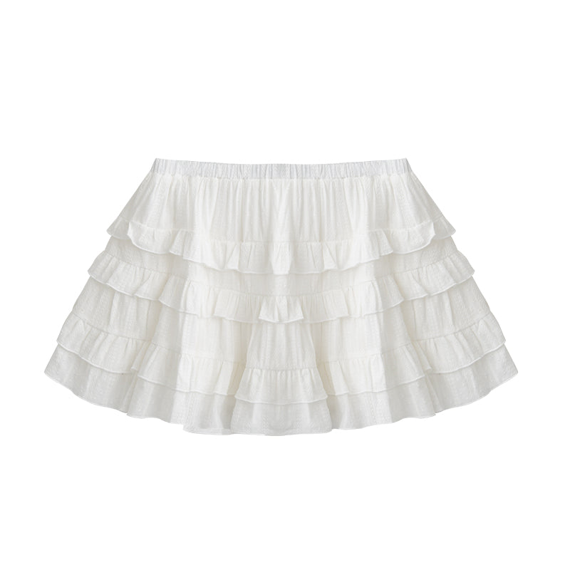 Cotton Embroidered Tiered Ruffle Skirt