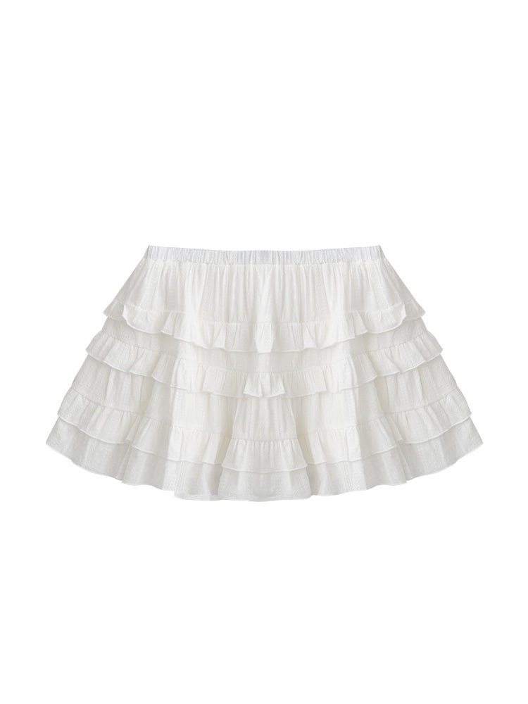 Cotton Embroidered Tiered Ruffle Skirt
