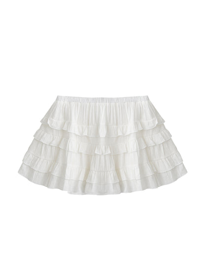 Cotton Embroidered Tiered Ruffle Skirt