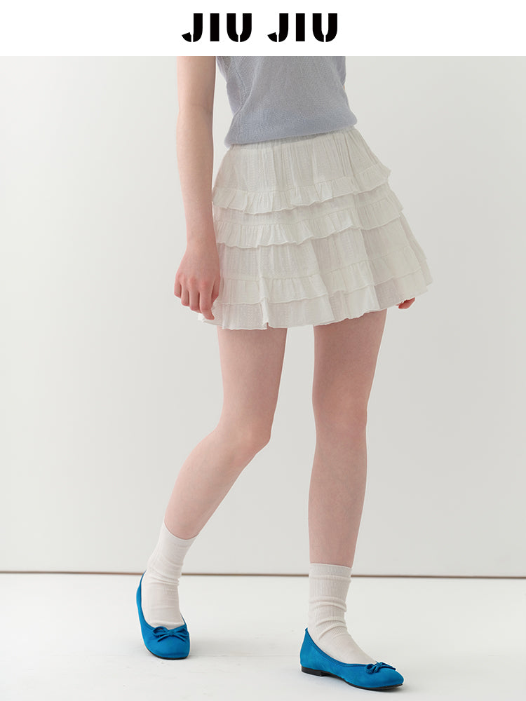 Cotton Embroidered Tiered Ruffle Skirt